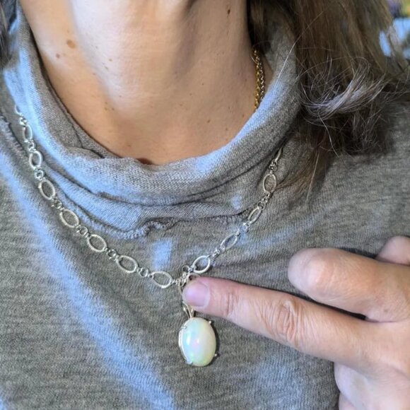 Huge Precious Color Play Opal in Sterling Silver Pendant - Picture 11 of 16